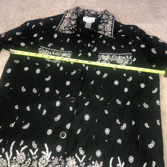 Quacker Factory Vintage Jacket Bandanna denim style beaded‎ large black - Picture 7 of 12